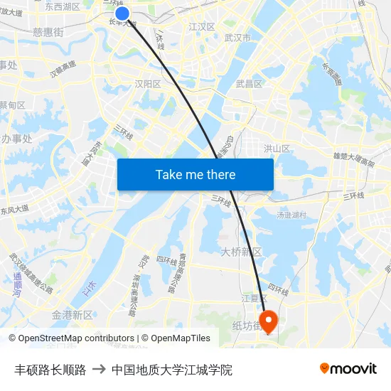 丰硕路长顺路 to 中国地质大学江城学院 map