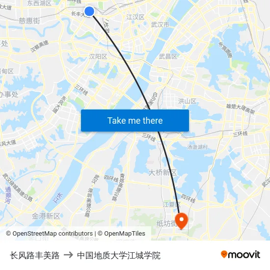 长风路丰美路 to 中国地质大学江城学院 map