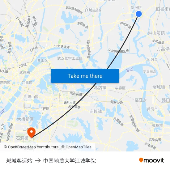 邾城客运站 to 中国地质大学江城学院 map