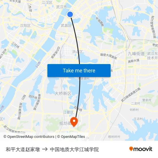 和平大道赵家墩 to 中国地质大学江城学院 map