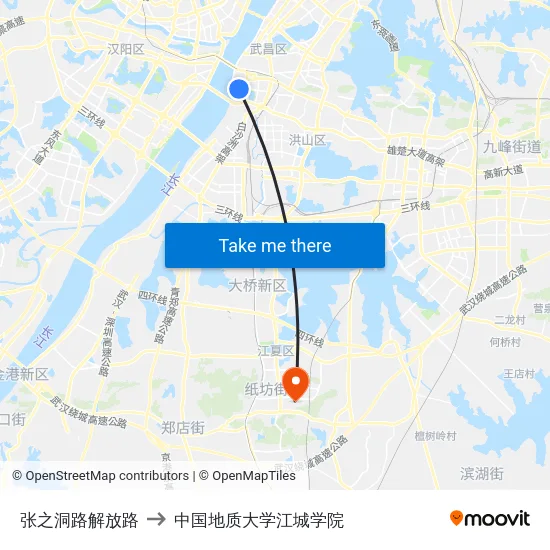 张之洞路解放路 to 中国地质大学江城学院 map