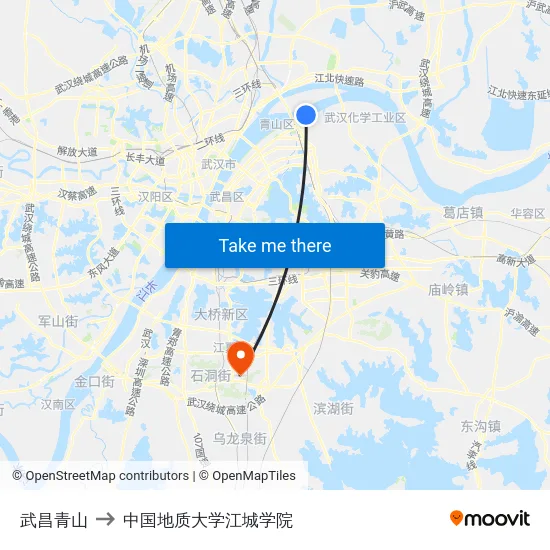 武昌青山 to 中国地质大学江城学院 map