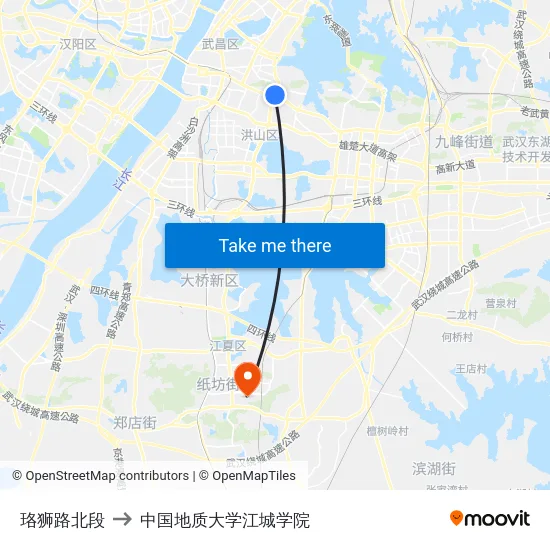 珞狮路北段 to 中国地质大学江城学院 map