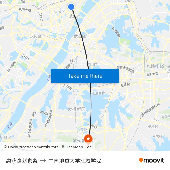 惠济路赵家条 to 中国地质大学江城学院 map