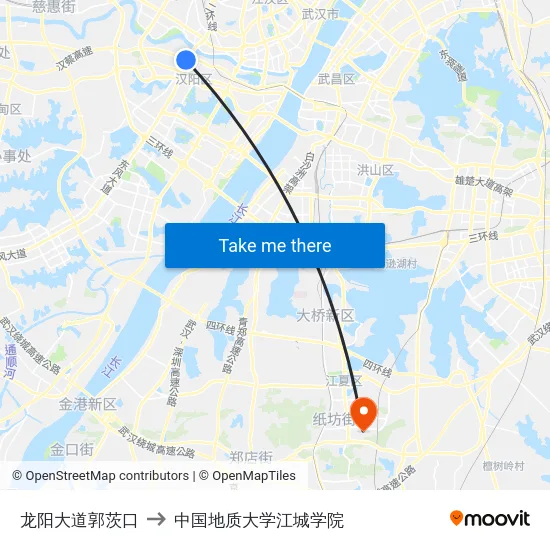 龙阳大道郭茨口 to 中国地质大学江城学院 map