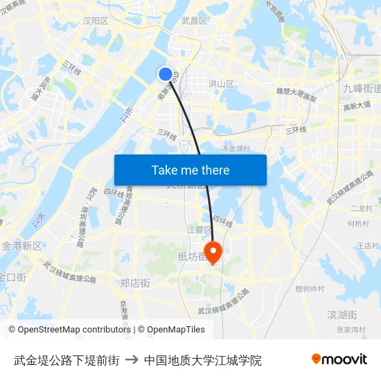 武金堤公路下堤前街 to 中国地质大学江城学院 map