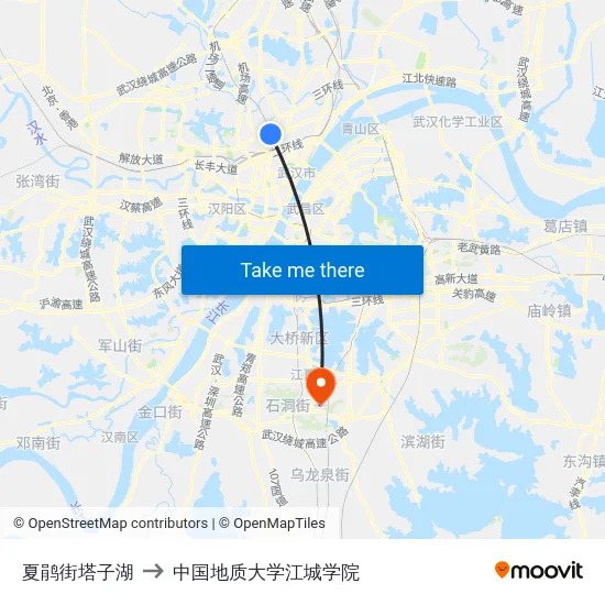 夏鹃街塔子湖 to 中国地质大学江城学院 map