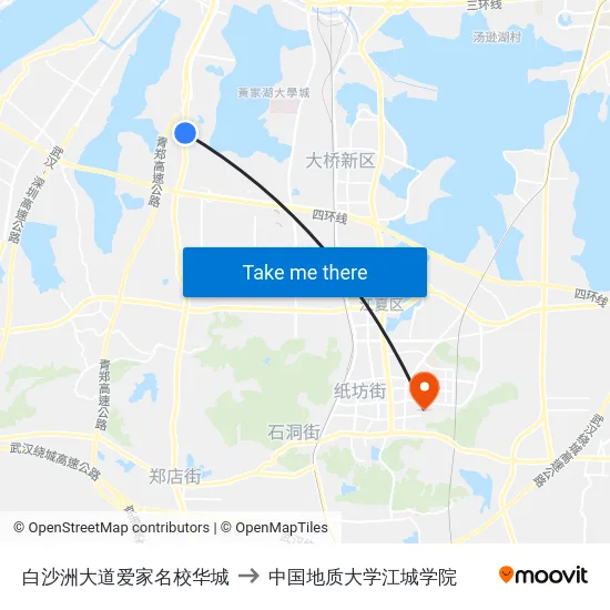白沙洲大道爱家名校华城 to 中国地质大学江城学院 map
