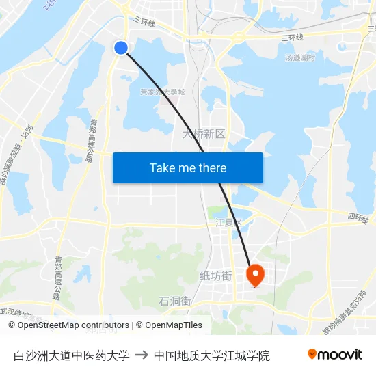 白沙洲大道中医药大学 to 中国地质大学江城学院 map