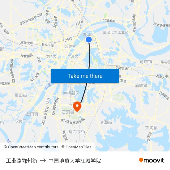 工业路鄂州街 to 中国地质大学江城学院 map