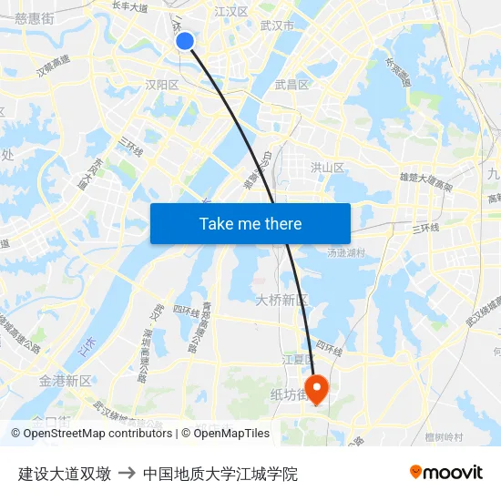 建设大道双墩 to 中国地质大学江城学院 map