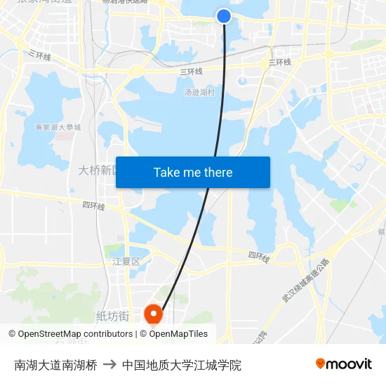 南湖大道南湖桥 to 中国地质大学江城学院 map