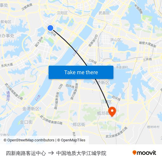 四新南路客运中心 to 中国地质大学江城学院 map