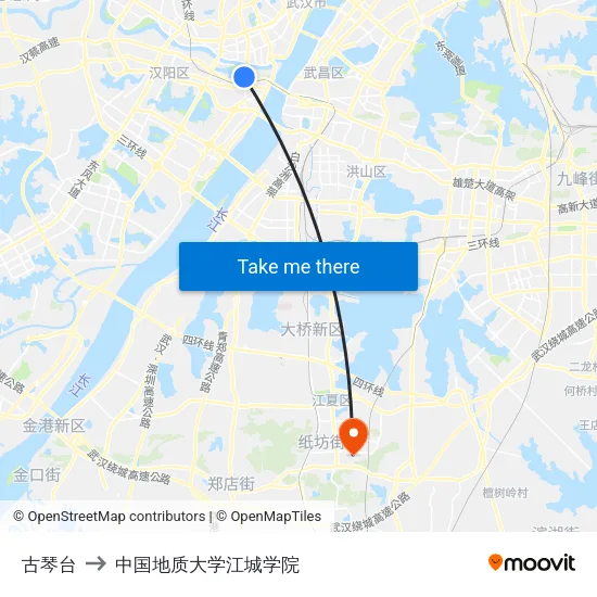 古琴台 to 中国地质大学江城学院 map