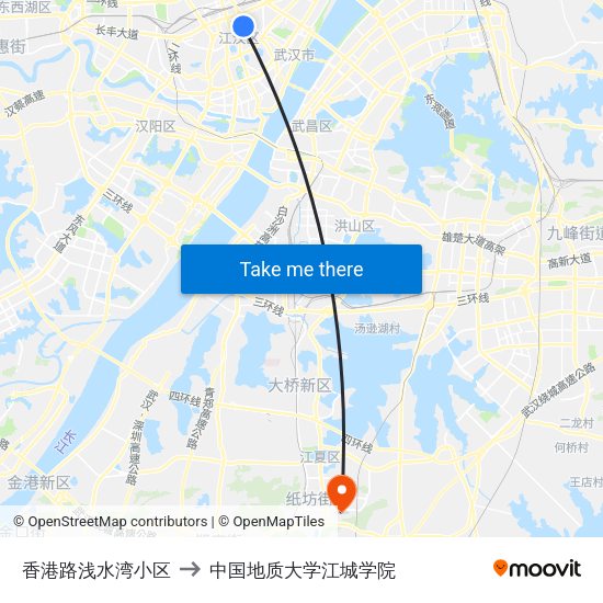 香港路浅水湾小区 to 中国地质大学江城学院 map