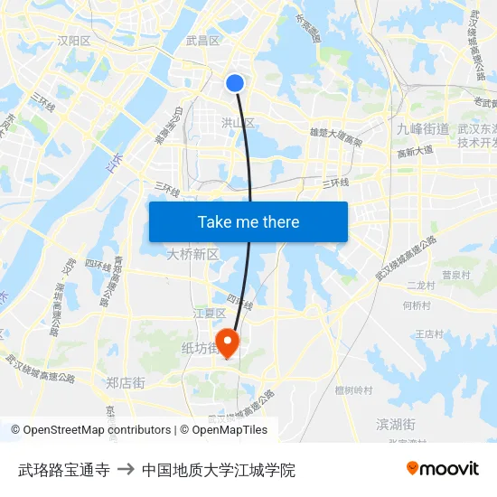 武珞路宝通寺 to 中国地质大学江城学院 map