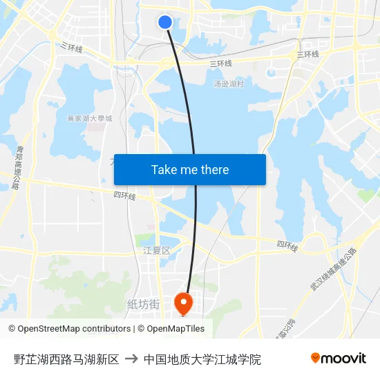 野芷湖西路马湖新区 to 中国地质大学江城学院 map