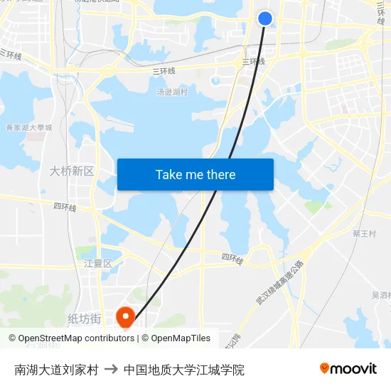 南湖大道刘家村 to 中国地质大学江城学院 map