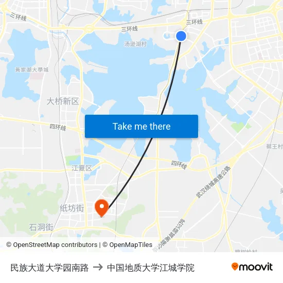 民族大道大学园南路 to 中国地质大学江城学院 map
