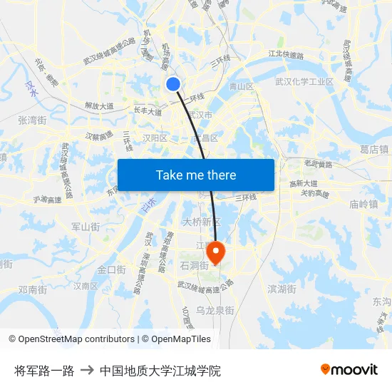 将军路一路 to 中国地质大学江城学院 map