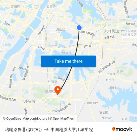 珞喻路鲁巷(临时站) to 中国地质大学江城学院 map