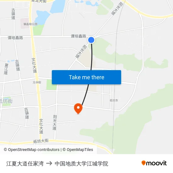 江夏大道任家湾 to 中国地质大学江城学院 map
