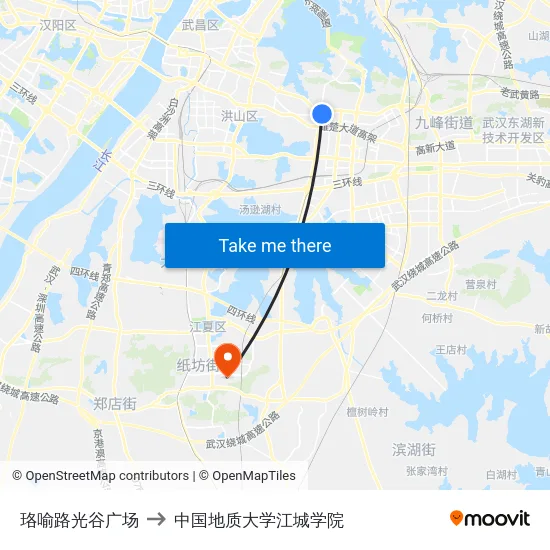 珞喻路光谷广场 to 中国地质大学江城学院 map
