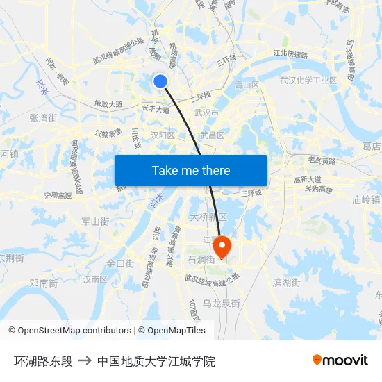 环湖路东段 to 中国地质大学江城学院 map