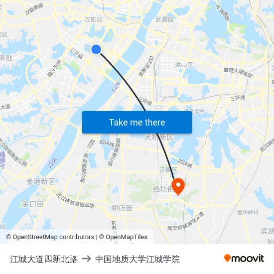 江城大道四新北路 to 中国地质大学江城学院 map