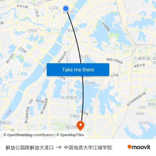 解放公园路解放大道口 to 中国地质大学江城学院 map