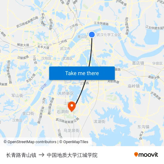 长青路青山镇 to 中国地质大学江城学院 map