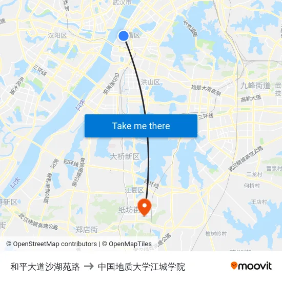 和平大道沙湖苑路 to 中国地质大学江城学院 map