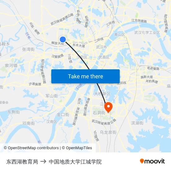 东西湖教育局 to 中国地质大学江城学院 map