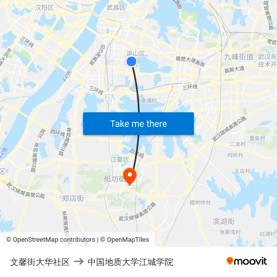 文馨街大华社区 to 中国地质大学江城学院 map