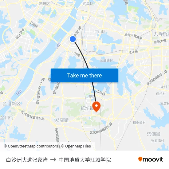 白沙洲大道张家湾 to 中国地质大学江城学院 map