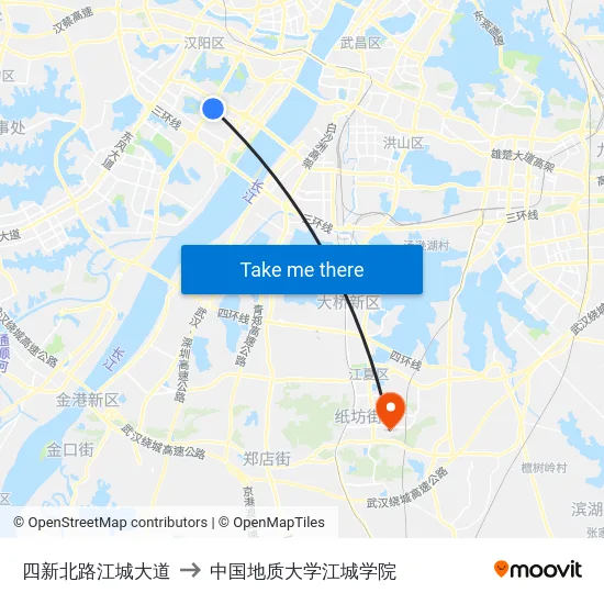 四新北路江城大道 to 中国地质大学江城学院 map