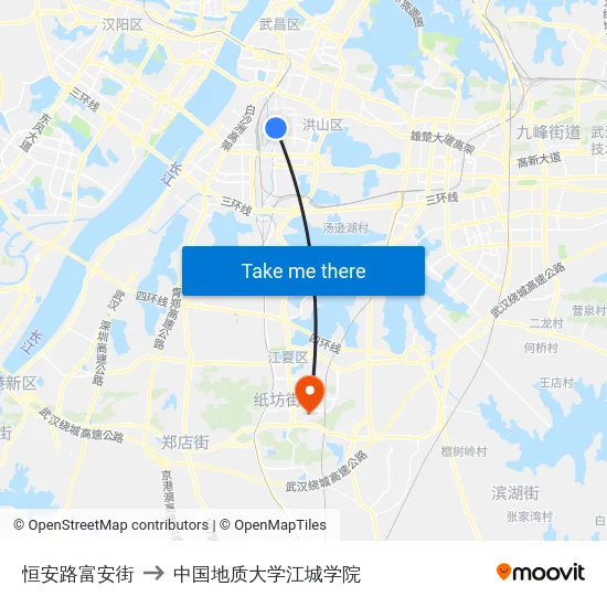 恒安路富安街 to 中国地质大学江城学院 map