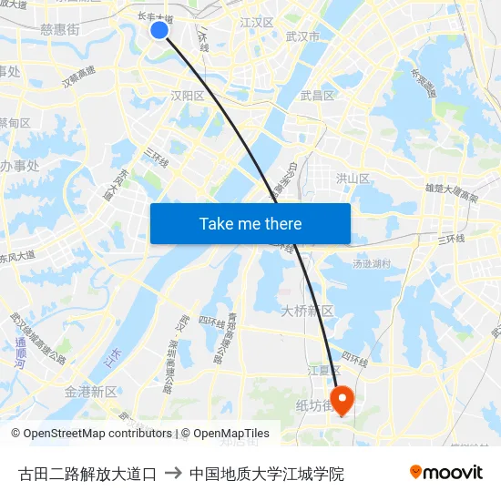 古田二路解放大道口 to 中国地质大学江城学院 map