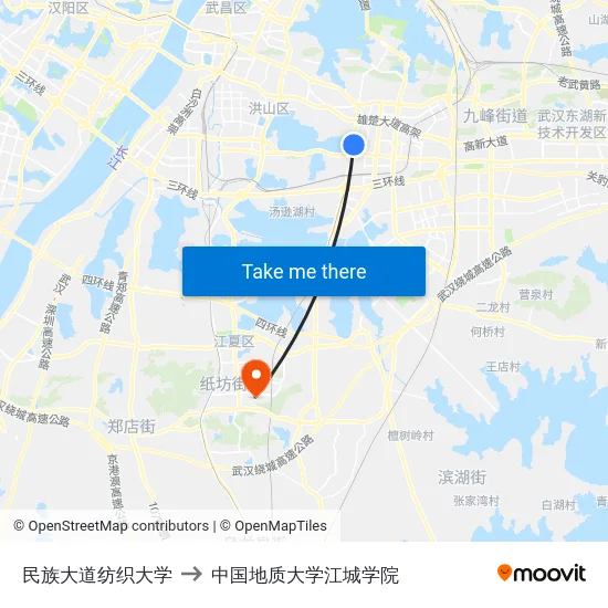 民族大道纺织大学 to 中国地质大学江城学院 map