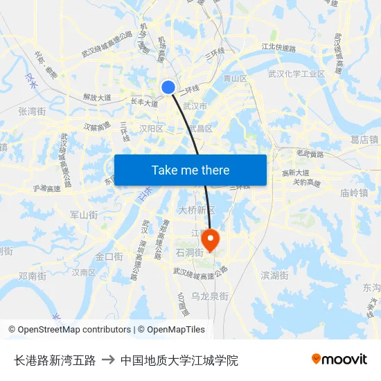 长港路新湾五路 to 中国地质大学江城学院 map