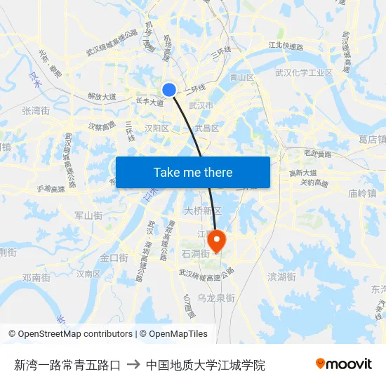 新湾一路常青五路口 to 中国地质大学江城学院 map