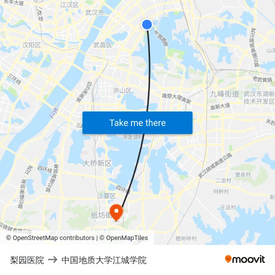 梨园医院 to 中国地质大学江城学院 map