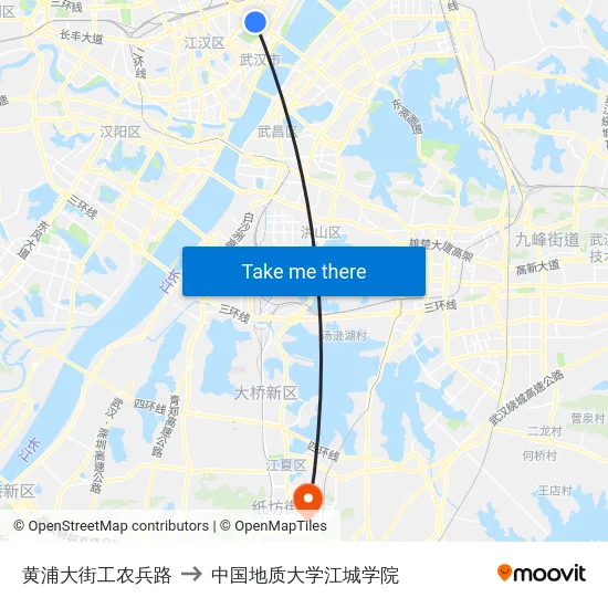 黄浦大街工农兵路 to 中国地质大学江城学院 map