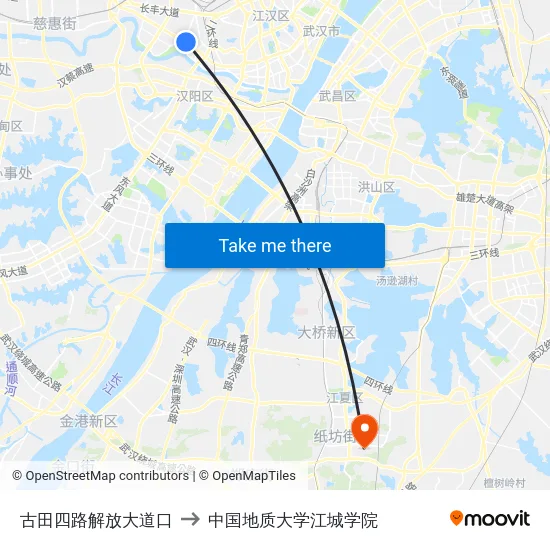 古田四路解放大道口 to 中国地质大学江城学院 map