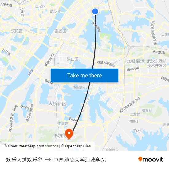 欢乐大道欢乐谷 to 中国地质大学江城学院 map