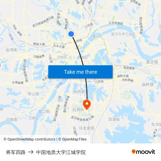 将军四路 to 中国地质大学江城学院 map