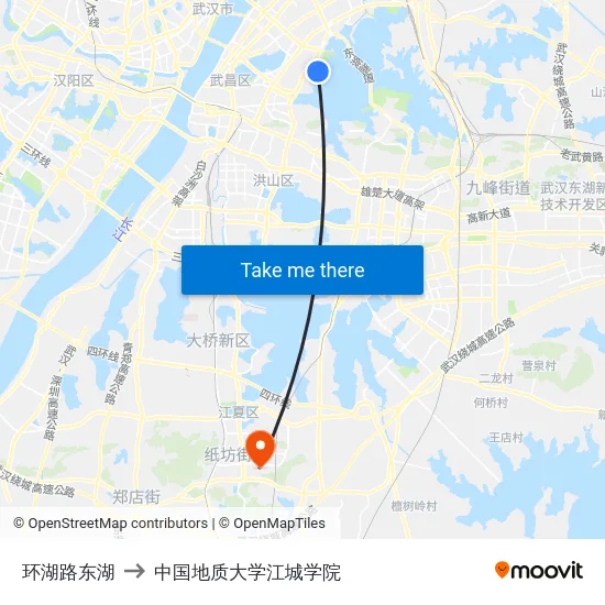 环湖路东湖 to 中国地质大学江城学院 map
