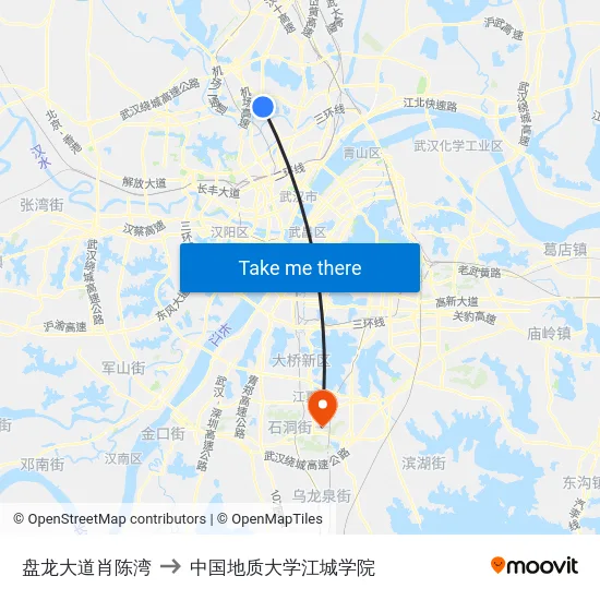 盘龙大道肖陈湾 to 中国地质大学江城学院 map