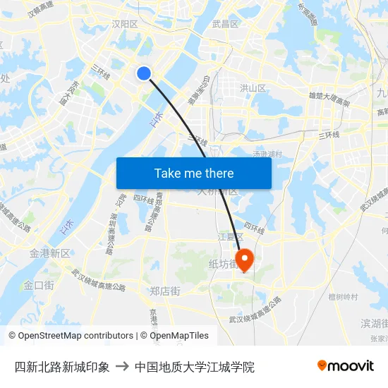 四新北路新城印象 to 中国地质大学江城学院 map