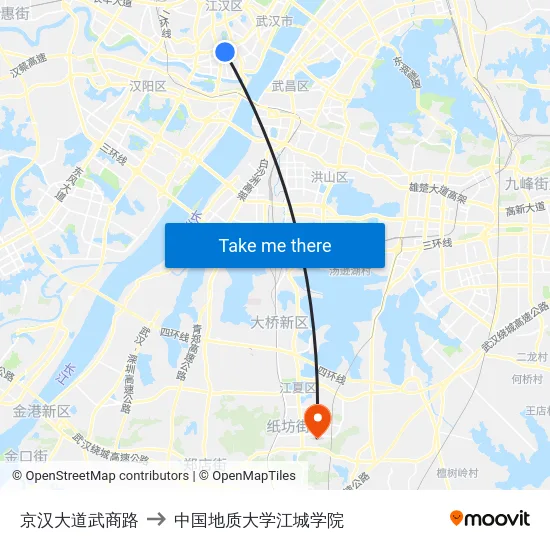 京汉大道武商路 to 中国地质大学江城学院 map